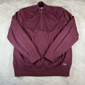 Barbour Quarter Zip Sweater Mens Medium Burgundy 100% Wool MKN1213RE94 Mock Neck